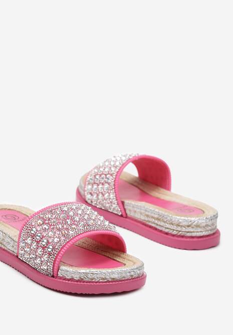 Fuksjowe Klapki z Cyrkoniami na Niskiej Platformie Watria