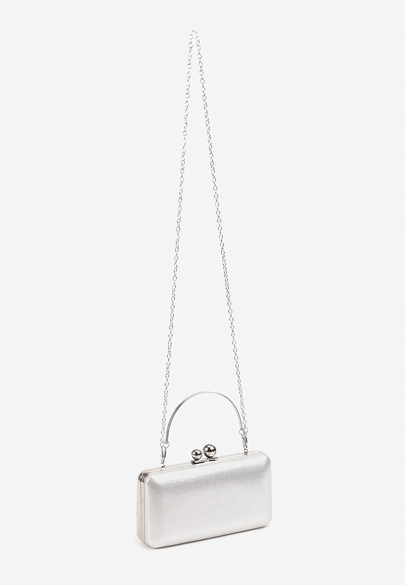 Srebrna Torebka Koktajlowa z Błyszczącego Materiału na Odpinanym Łańcuszku Solila