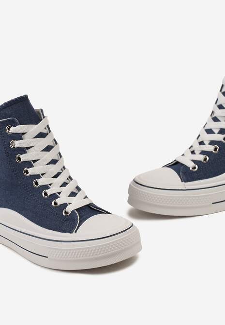 Niebieskie Trampki za Kostkę na Niskiej Platformie z Brokatową Ozdobą w Kształcie Serca Annexla