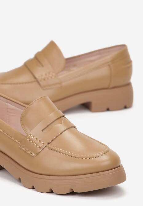 Brązowe Wsuwane Mokasyny z Ozdobnym Paskiem na Płaskiej Podeszwie z Protektorem Abellia