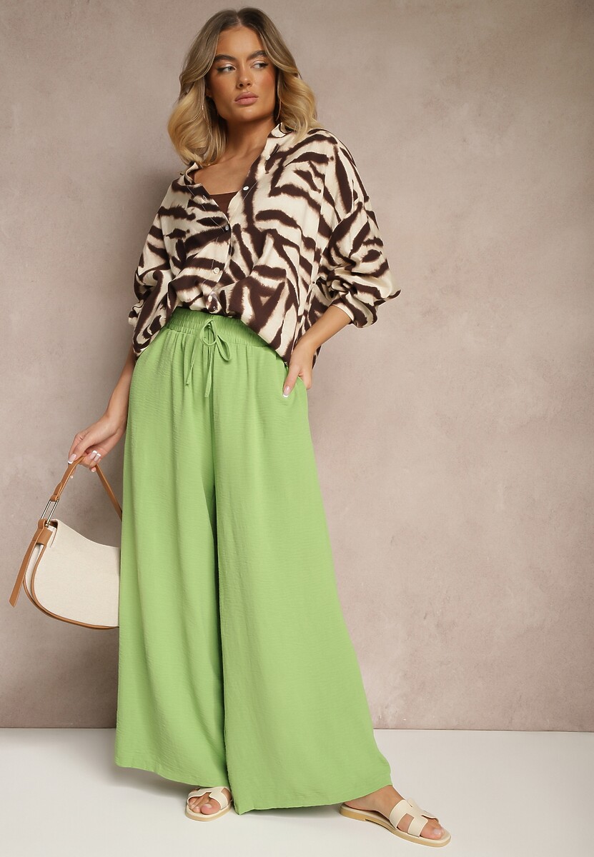 Różowe Spodnie Palazzo o Szerokim Kroju Ozdobione Sznurkiem Ularira