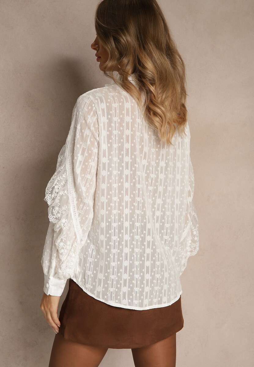 Biała Koronkowa Koszula z Błyszczącą Nitką i Siateczką Navies