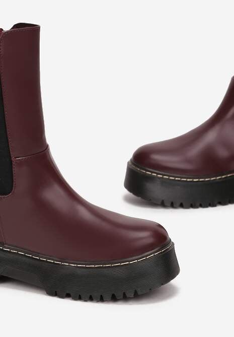 Bordowe Botki na Grubej Podeszwie Howon