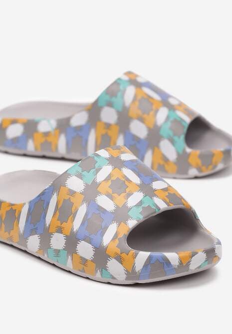 Szaro-Pomarańczowe Klapki z Pianki na Płaskiej Podeszwie Yinesta