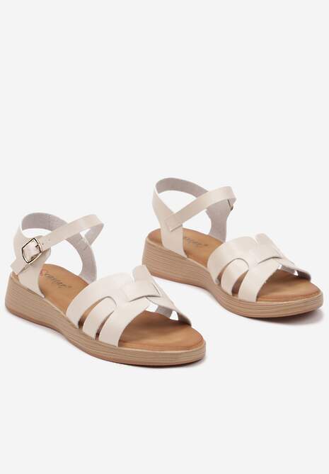 Beżowe Sandały Płaskie z Ozdobnymi Paskami Viramia