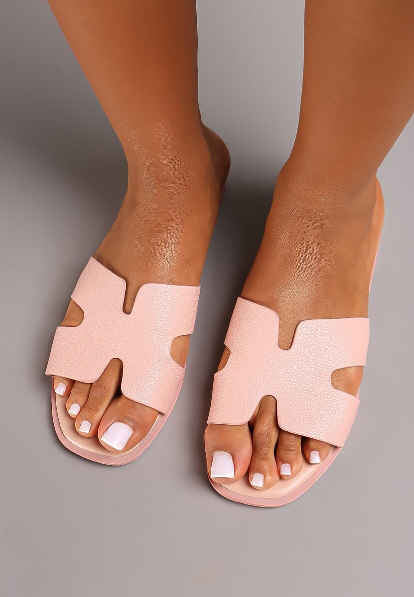 Różowe Casualowe Klapki na Płaskiej Podeszwie Ozdobione Wycięciami Zadea