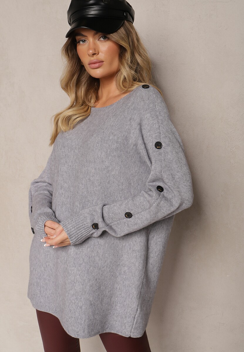 Jasnobeżowy Sweter z Wiskozą i Bawełną Ozdobiony Guzikami Ciavonne