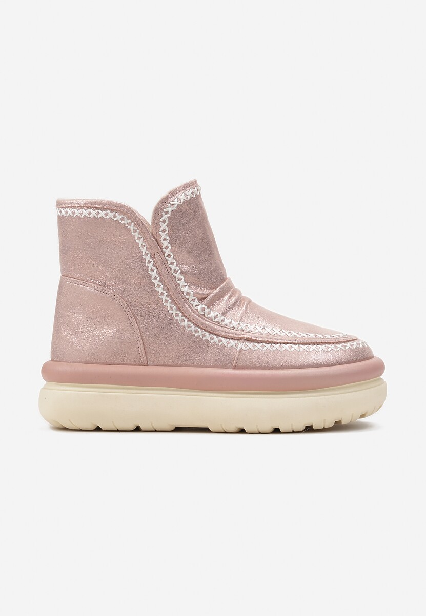 Różowe Błyszczące Śniegowce na Platformie z Kontrastowymi Przeszyciami Okuniza