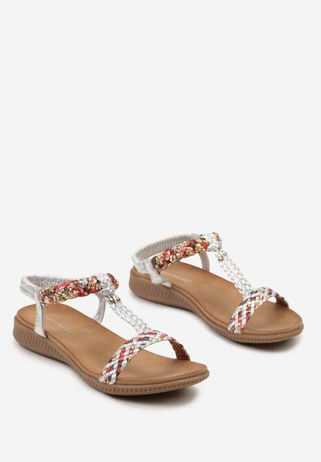 Srebrne Sandały Ozdobione Cyrkoniami na Plecionych Paskach Piabella