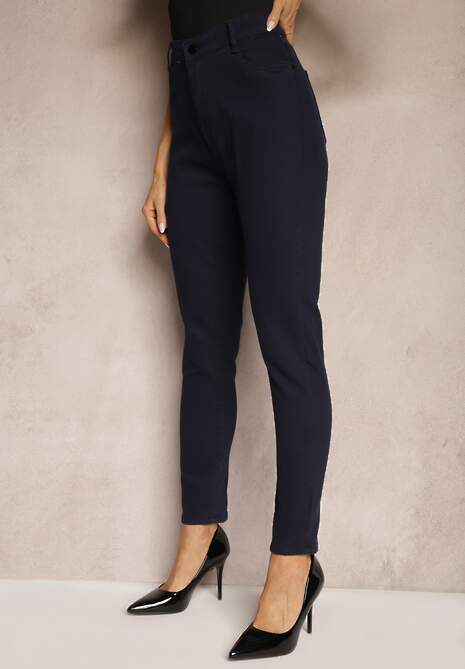 Granatowe Gładkie Spodnie o Kroju Slim Madysen