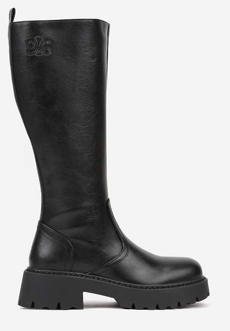 Czarne Kozaki VICES na Platformie z Tłoczonym Zdobieniem przy Cholewce Uniresa