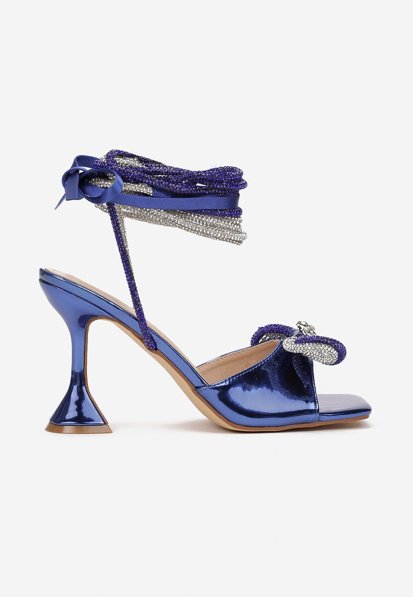 Niebieskie Sandały na Klepsydrowym Obcasie i Kokardką Vezi