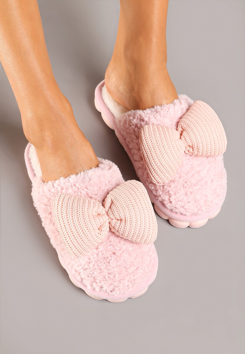 Jasnozielone Kapcie z Futerka z Kokardką na Ozdobnej Podeszwie Vamissa