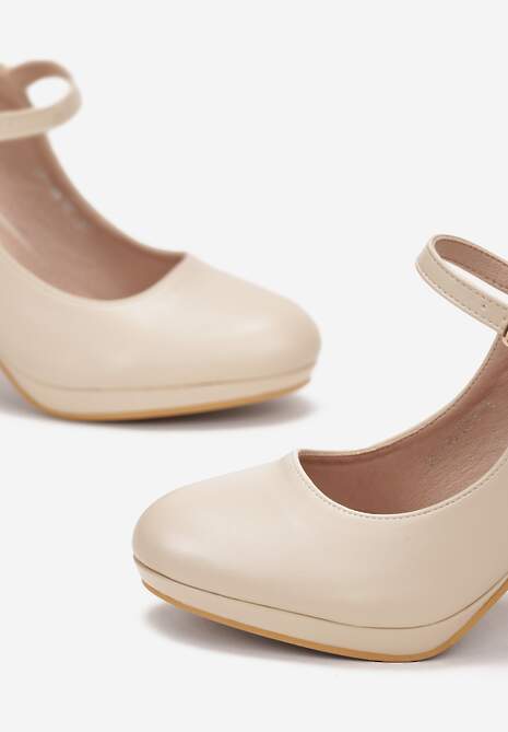 Beżowe Czółenka na Słupku z Zapięciem Remsane