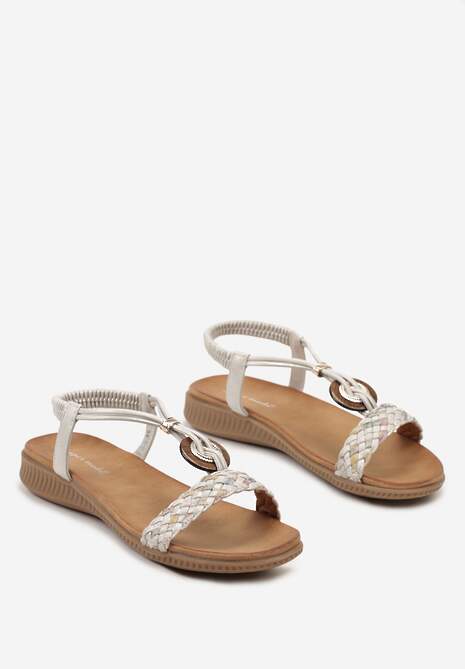 Srebrne Sandały na Wsuwanie z Drewnianą Okrągłą Wstawką Valmira