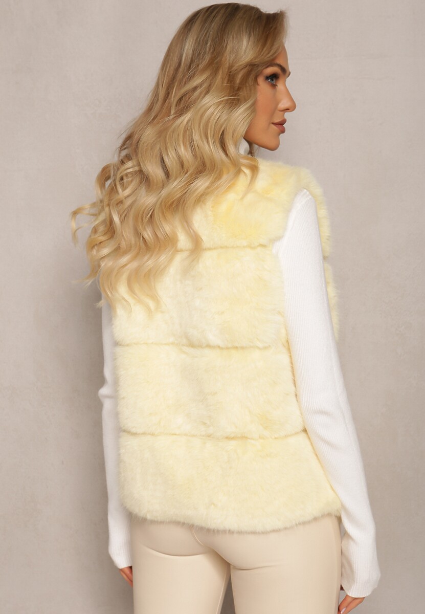 Żółta Kamizelka z Futerkiem i Przeszyciami Iraau