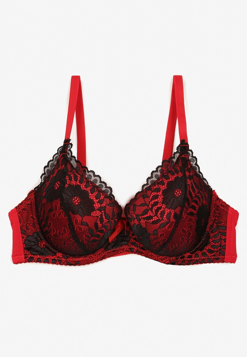 Czarno-Czerwony Koronkowy Biustonosz Full Cup Lanomira