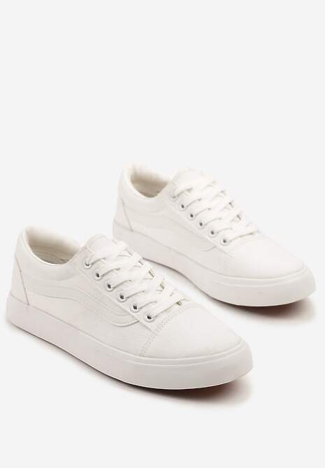 Białe Tenisówki Trampki z Niską Cholewką Ozdobione Geometrycznym Wzorem Wioressa