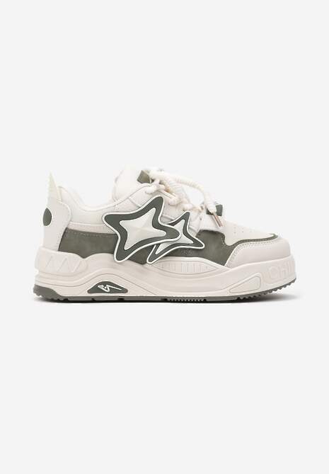 Beżowo-Zielone Sneakersy na Platformie z Grubymi Sznurowadłami i Zapięciem na Rzep Arlaia