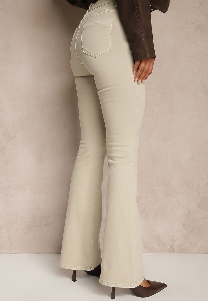 Jasnobeżowe Jeansy Dzwony Bawełnanie Briris