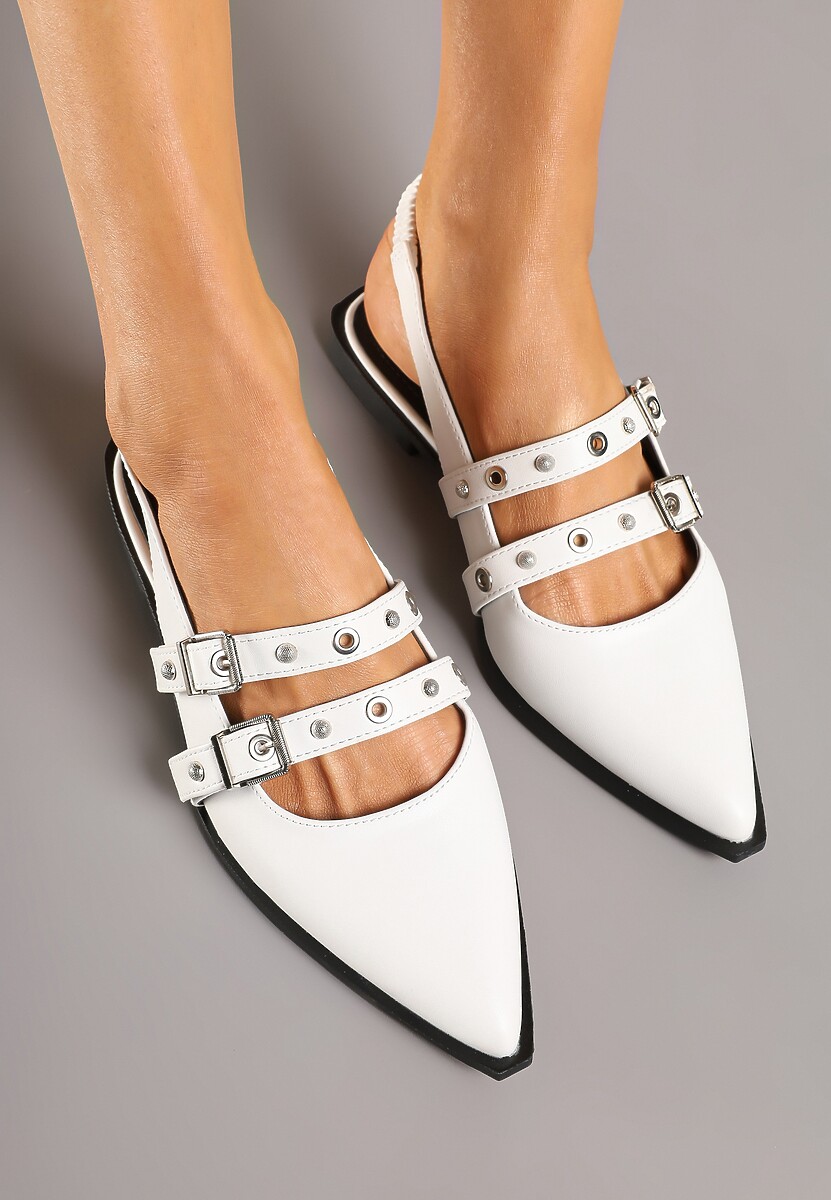 Białe Sandały ze Szpiczastym Noskiem i Odkrytą Piętą Zdobione Sprzączkami Dorlevia