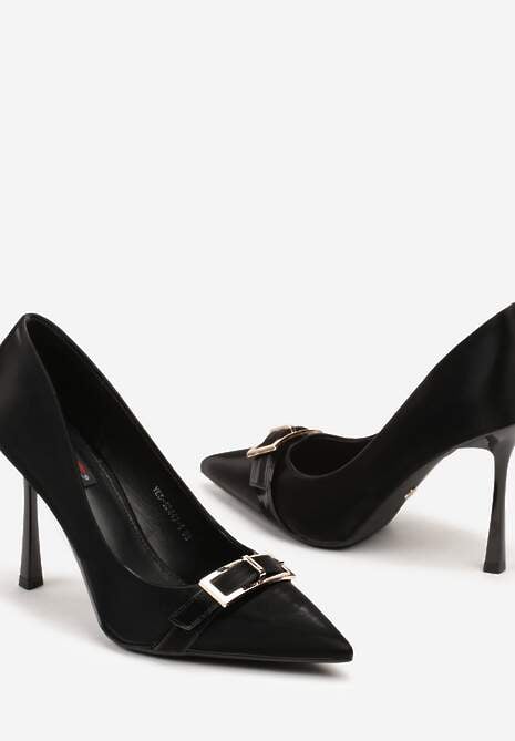 Czarne Eleganckie Szpilki Ozdobione Klamrami Asilva