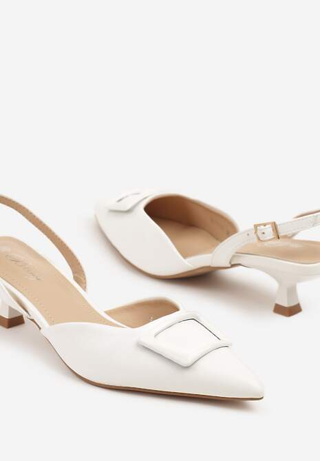 Białe Eleganckie Sandały na Kaczuszce z Ozdobną Aplikacją Lavloti