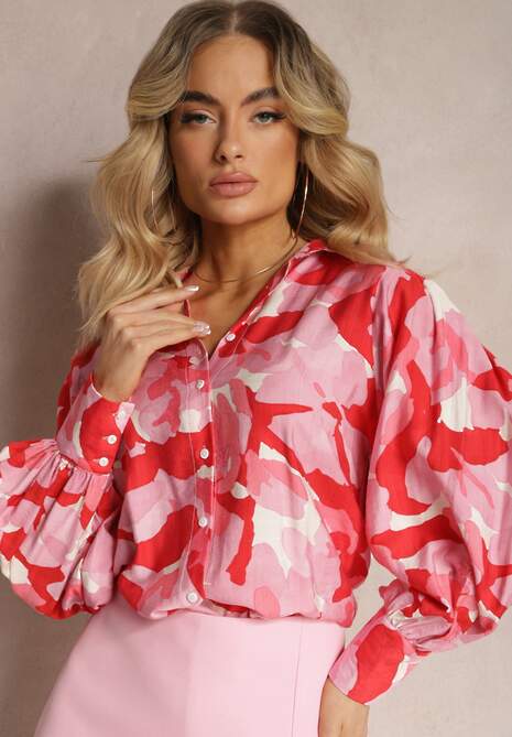 Czerwono-Różowa Koszula o Klasycznym Kroju z Zapięciem na Guziki i Długim Rękawem Fiomina