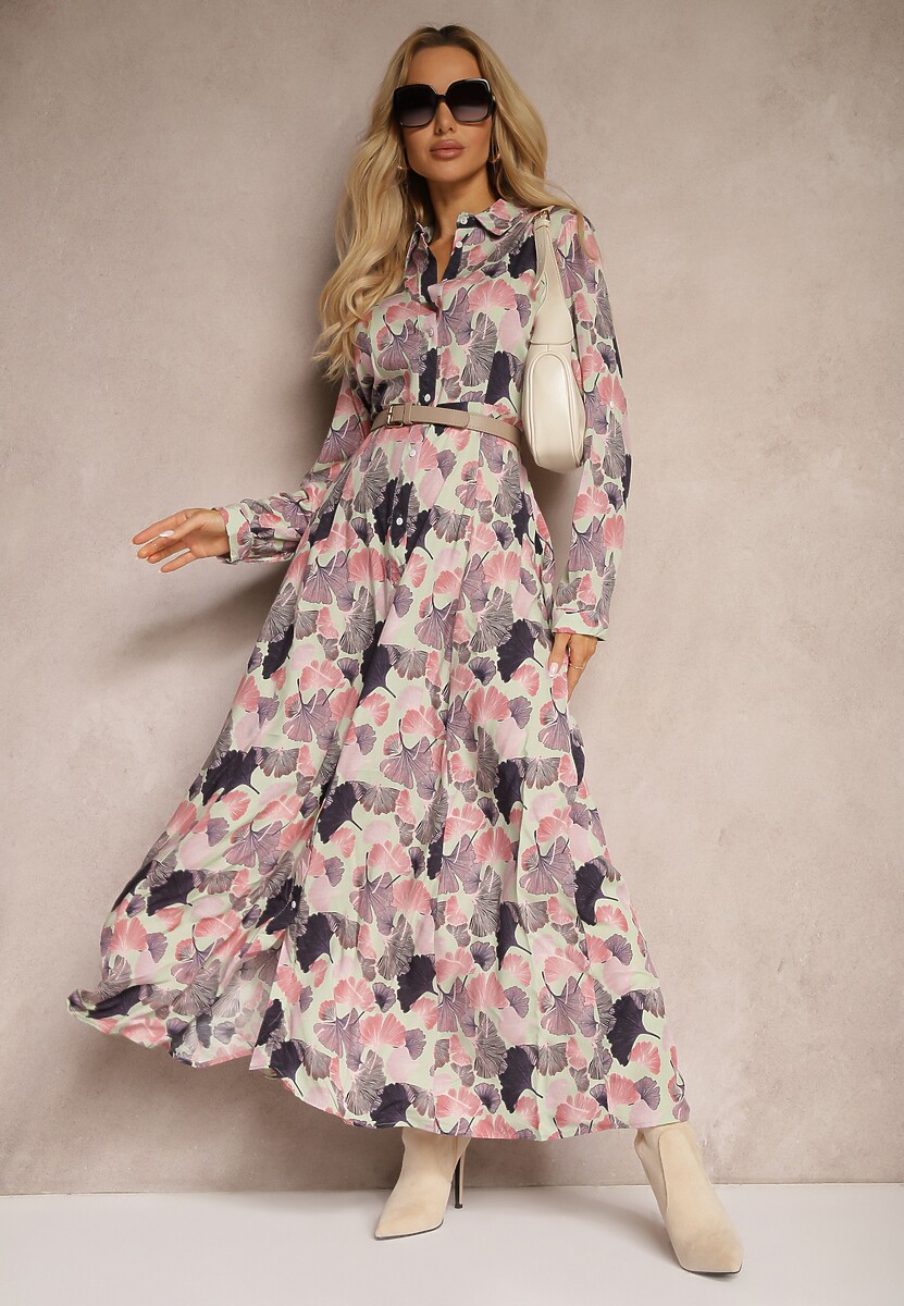 Różowo-Jasnozielona Sukienka Lasthenia