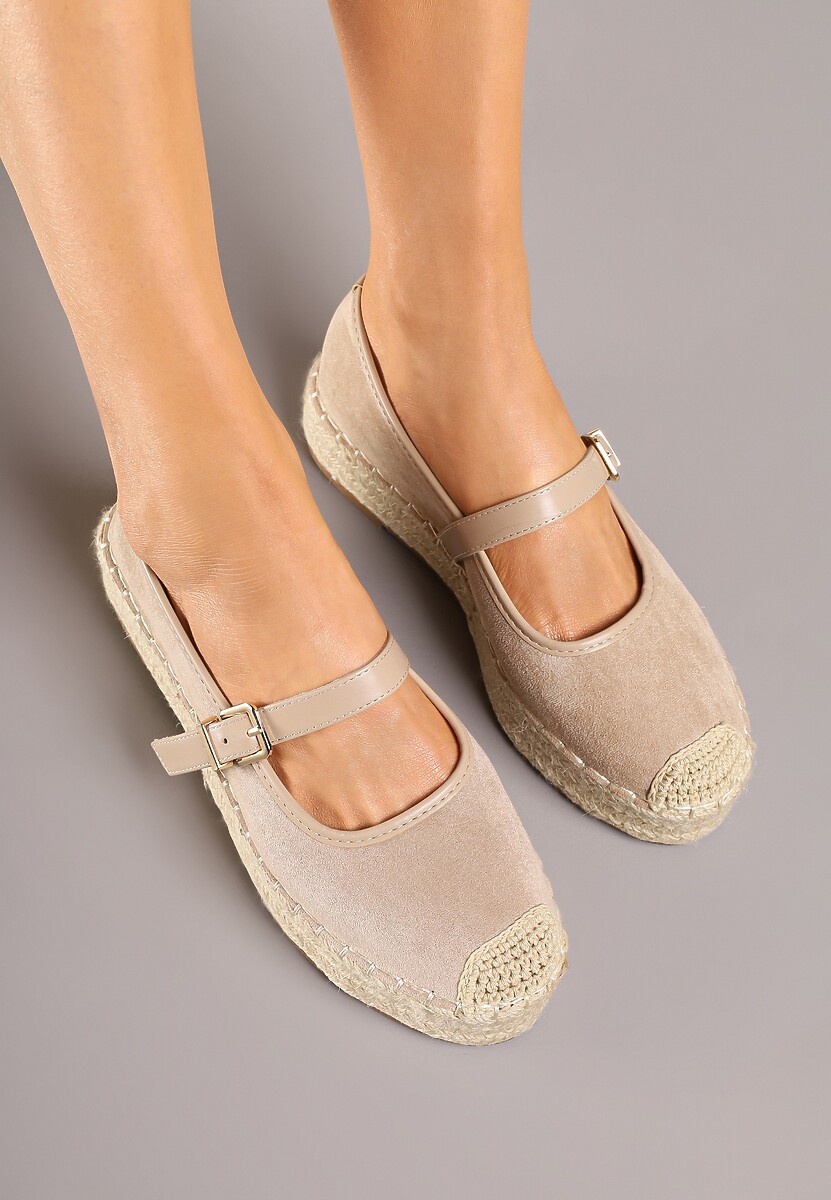 Ciemnobeżowe Espadryle z Plecionką i Paskiem Fevolise