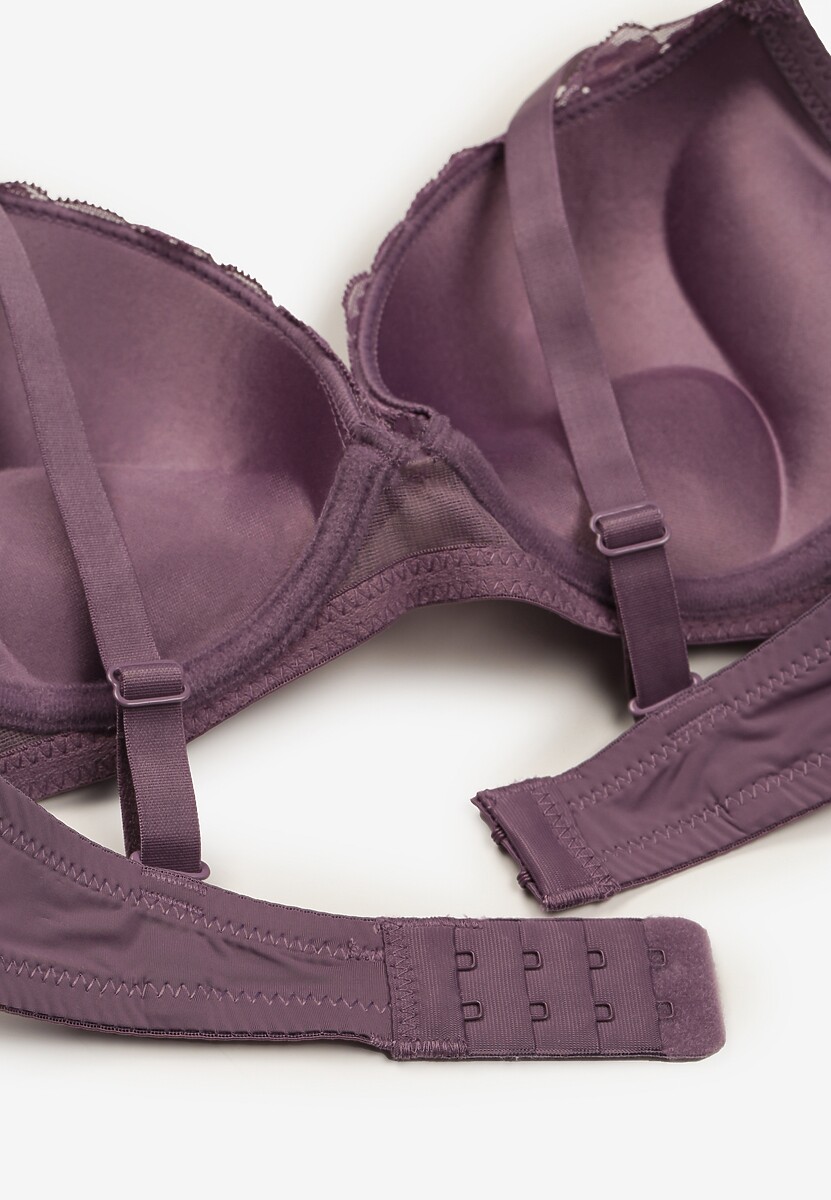 Fioletowy Biustonosz z Regulowanymi Ramiączkami Zapinany na Haftki Ozdobiony Koronką Zloella