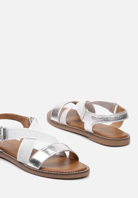 Srebrne Sandały Wsuwane z Metaliczną Nicią Hatori