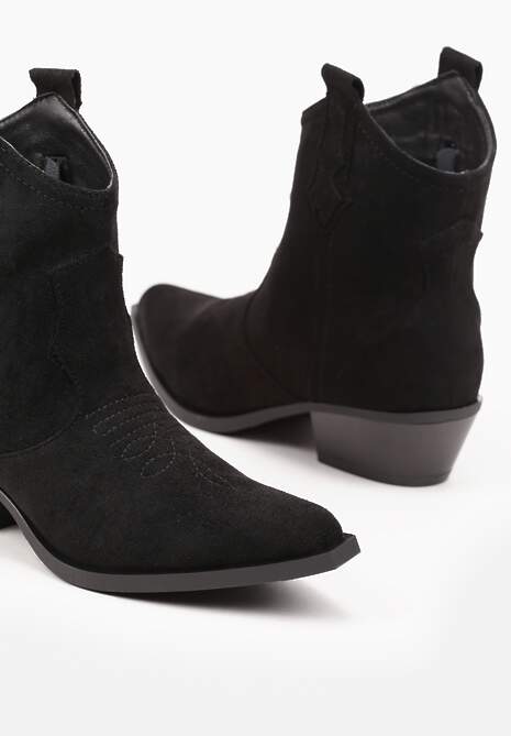 Czarne Botki na Słupku w Stylu Kowbojek Zapinane na Suwak Evirene