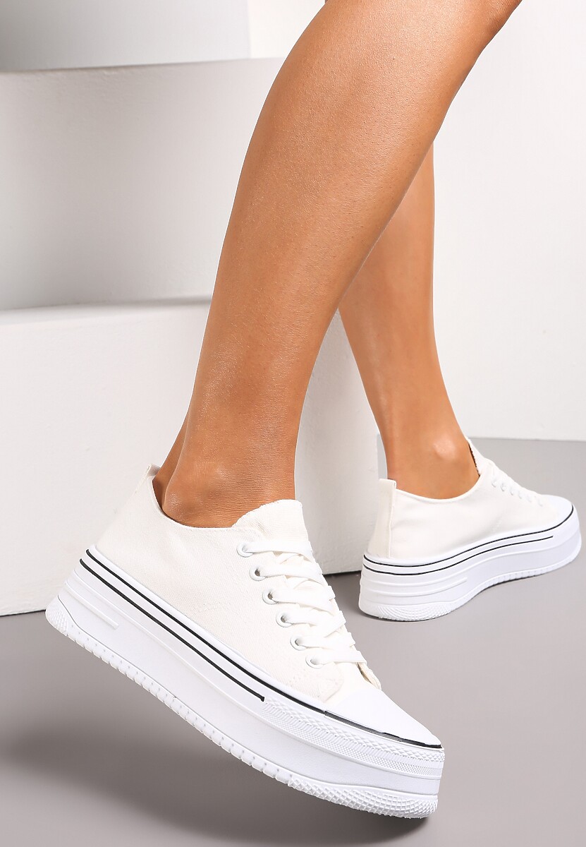 Białe Sznurowane Trampki na Grubej Podeszwie Vianka