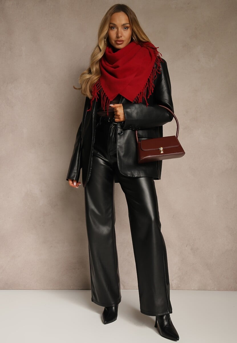 Czerwony Klasyczny Szalik Zakończony Frędzlami Vetiele