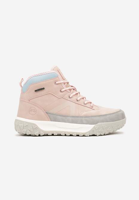 Różowe Traperki ze Sznurowaniem i Grubą Podeszwą Ellithrina