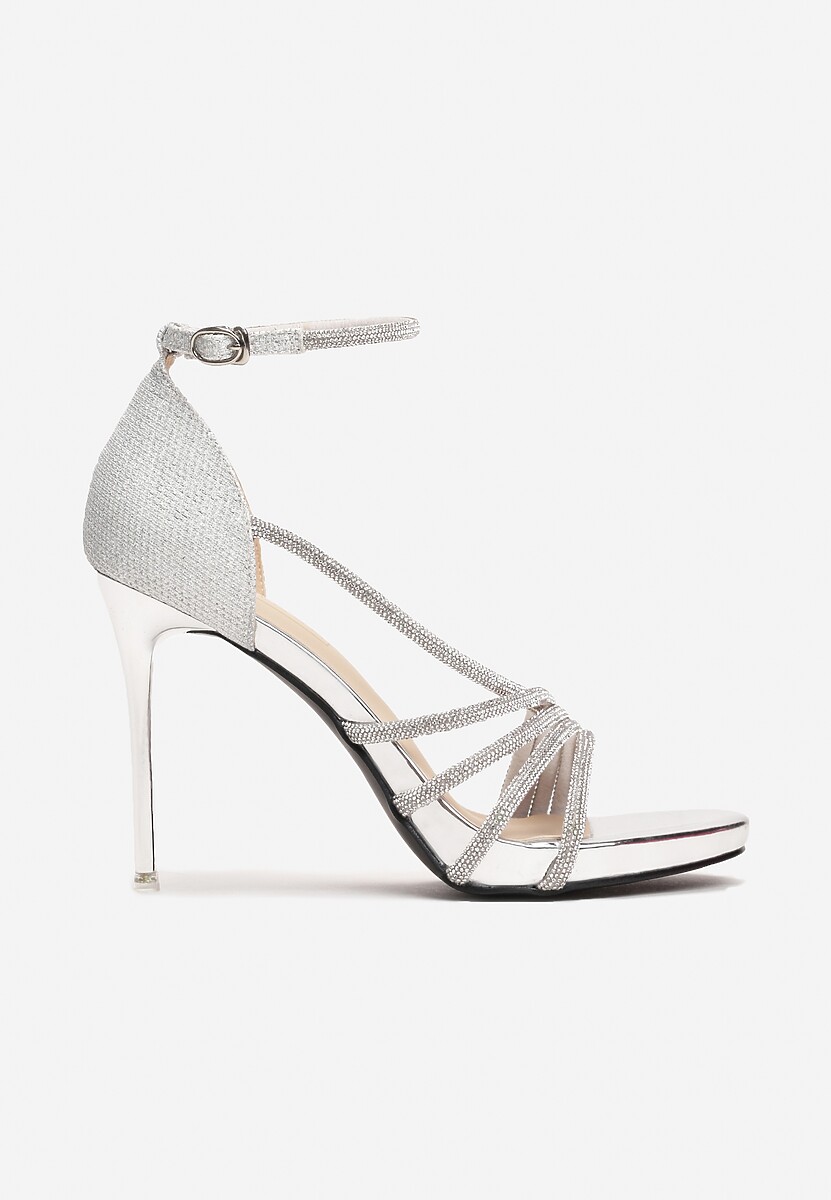 Srebrne Sandały z Paskami w Cyrkonie na Szpilce Sertia
