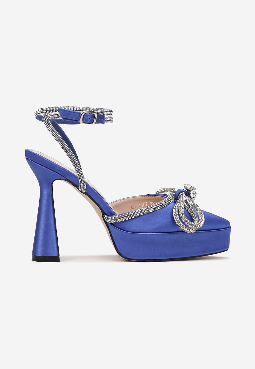 Niebieskie Sandały na Klepsydrowym Obcasie i Platformie z Kokardką Kirsi