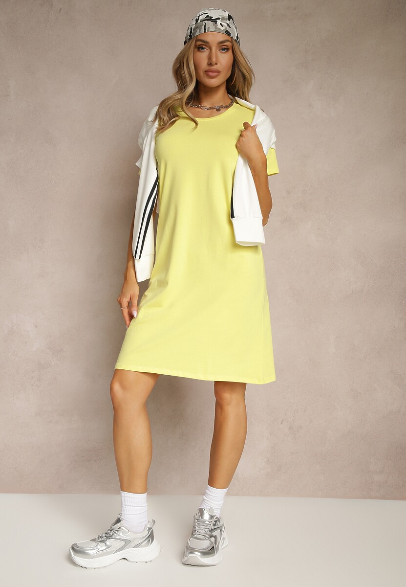 Żółta Sukienka z Bawełny o T-shirtowym Fasonie Niliora