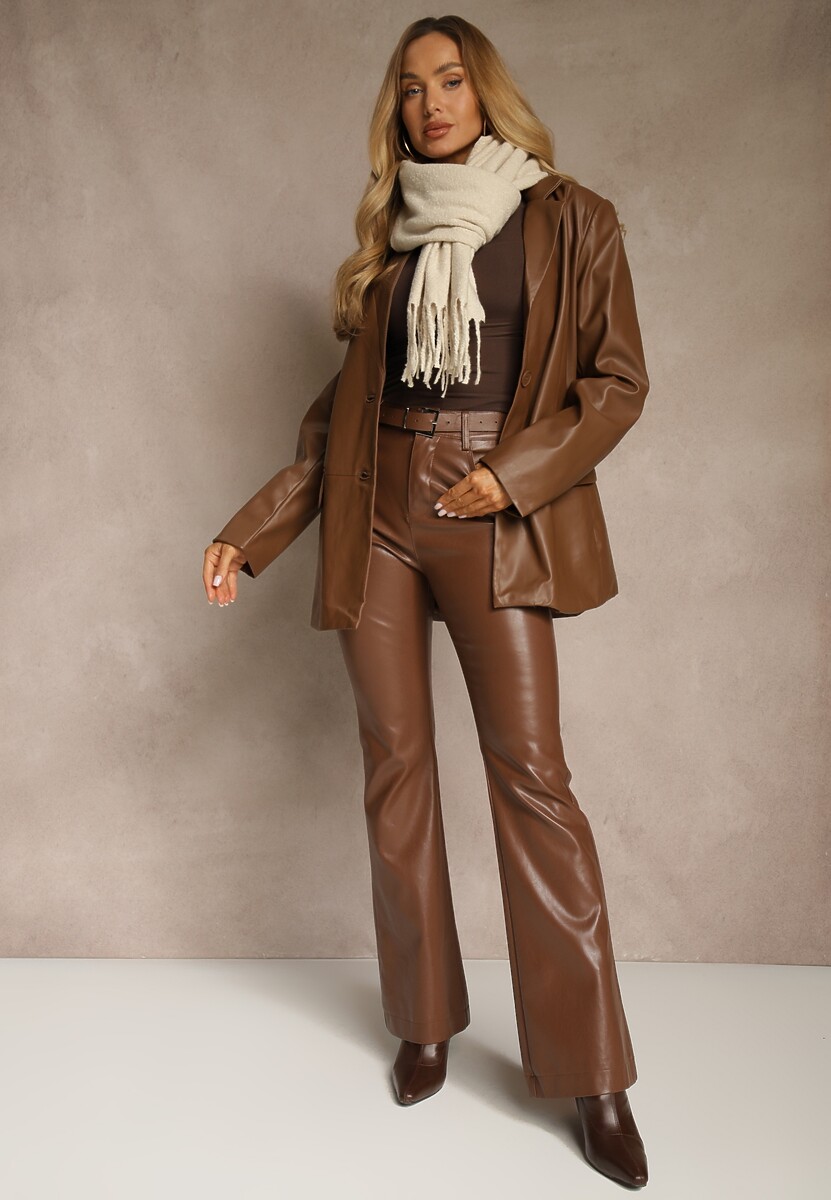 Beżowy Gładki Szalik z Frędzlami Vetimare