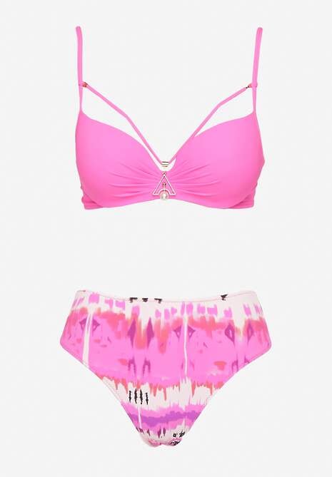 Fuksjowe Bikini Majtki Figi i Biustonosz Push-Up Ozdobiony Paskami Wiobella