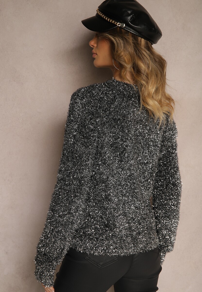 Srebrny Sweter z Wiskozą i Metaliczną Nitką Sanavirae