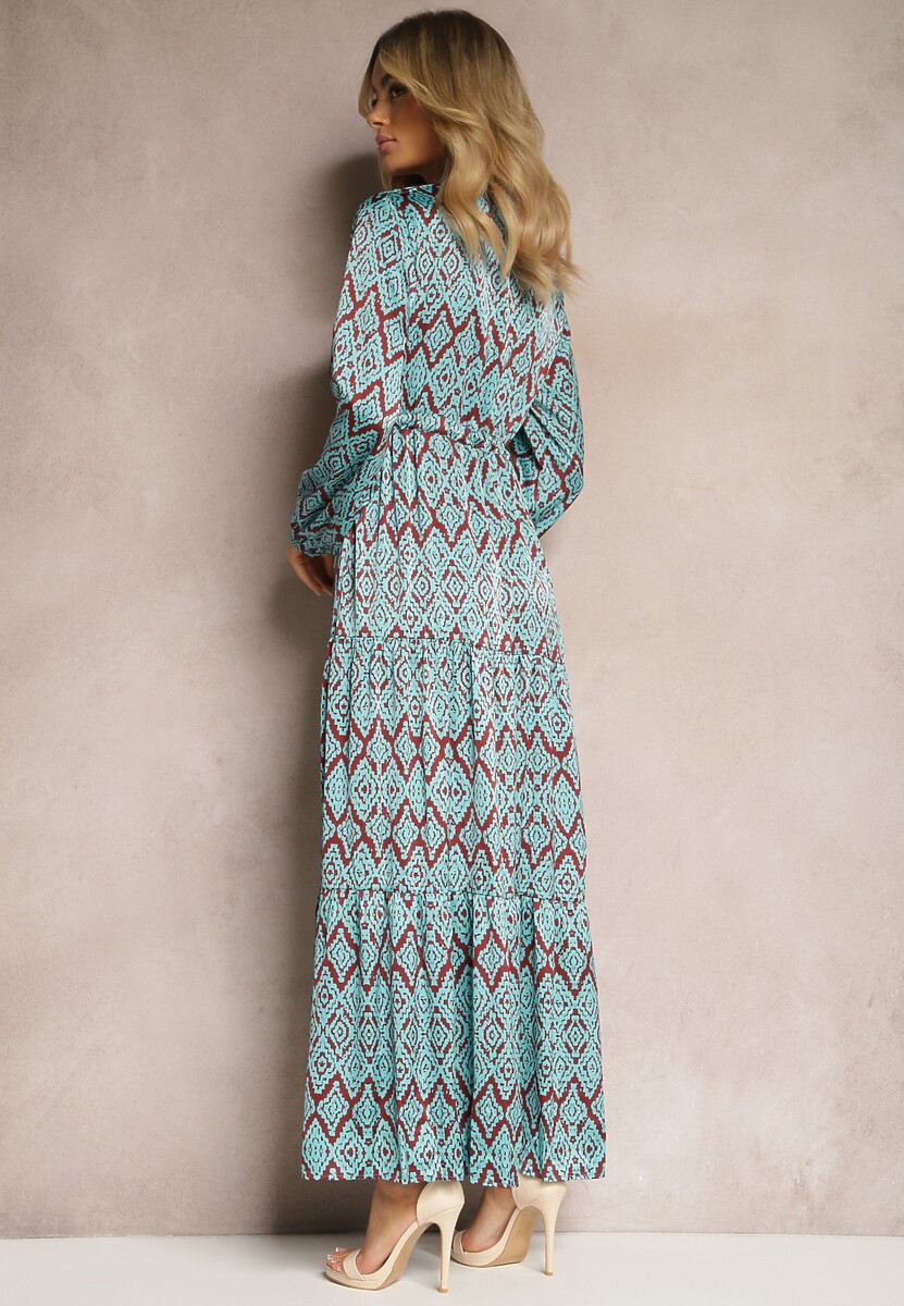 Niebieska Casualowa Sukienka ze Sznurkiem w Pasie i Falbanką Carmarie