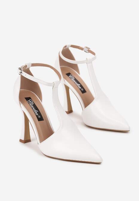 Białe Szpilki Ozdobione Paskiem Wokół Kostki Nelisia