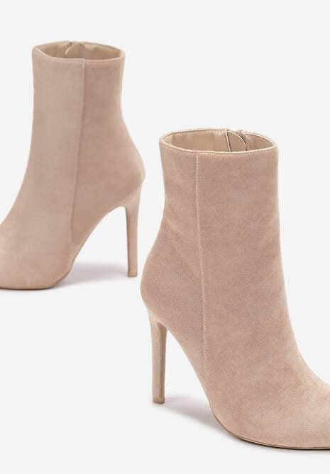 Ciemnobeżowe Botki na Szpilce ze Szpiczastym Noskiem Phaedronia