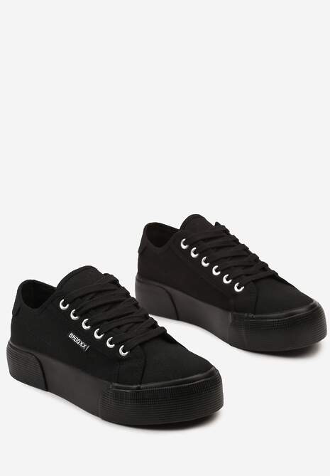 Czarne Casualowe Trampki przed Kostkę na Platformie ze Sznurowaniem Reapita