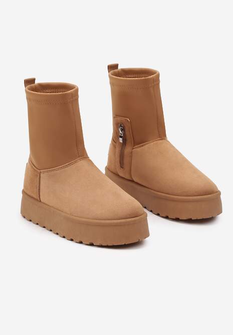 Brązowe Śniegowce na Niskiej Platformie Wyściełane Futrem Nikisya