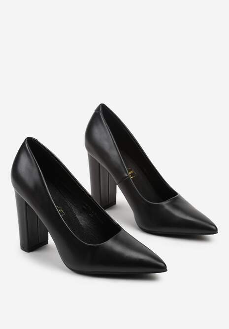 Czarne Czółenka Vices na Słupku z Wkładką ze Skóry Naturalnej Pioana