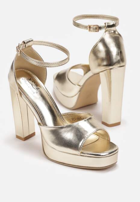 Złote Sandały z Otwartym Noskiem na Platformie i Słupku Anatine