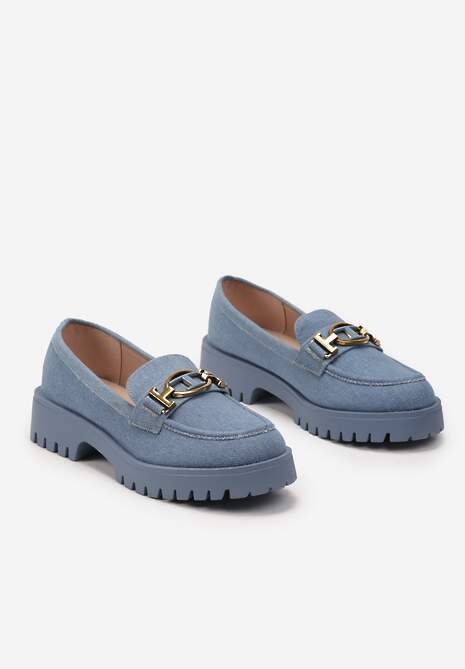 Niebieskie Mokasyny z Imitacji Zamszu z Geometryczną Klamerką Echonesa